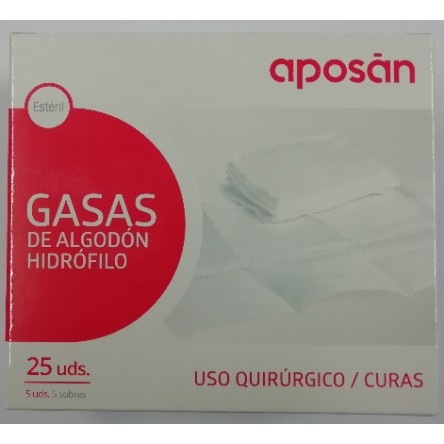 GASA ESTERIL ALGODON HIDROFILO COMPRESAS APOSAN SOBRE 5 U 25 UNIDADES GASA ESTERIL ALGODON HIDROFILO COMPRESAS APOSAN SOBRE 5 U 25 UNIDADES