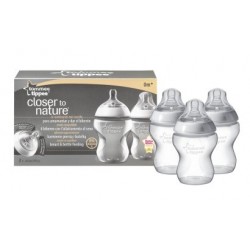 TOMMEE TIPPEE BIBERÓN CLOSER TO NATURE flujo lento +0 MESES DE SILICONA TRIPLO 260 ML + 260 ML + 260 ML 3 UNIDADes