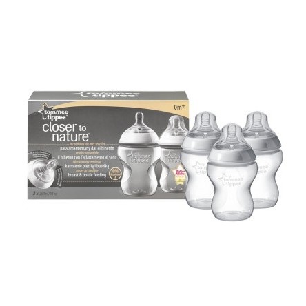 TOMMEE TIPPEE BIBERÓN CLOSER TO NATURE +0 MESES DE SILICONA TRIPLO 260 ML + 260 ML + 260 ML 3 UNIDADes