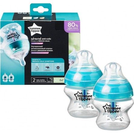 TOMMEE TIPPEE 2 BIBERONES ANTI COLIC FLUJO LENTO 150 ML TOMMEE TIPPEE 2 BIBERONES ANTI COLIC FLUJO LENTO 150 ML