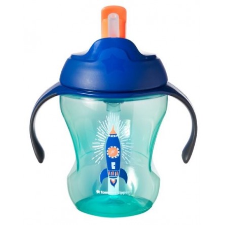 TOMMEE TIPPEE VASO EASY DRINK CON CAÑA AZUL 230 ML + 6 M