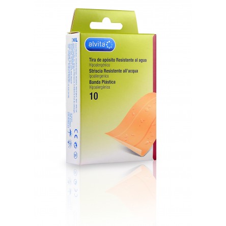 Alvita aposito adhesivo resistente al agua tira 10 x 6 cm 10 unidades Alvita aposito adhesivo resistente al agua tira 10 x 6 cm 10 unidades