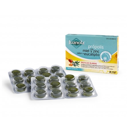Juanola pastillas blandas propolis con miel y zinc sabor eucalipto 24 pastillas Juanola pastillas blandas propolis con miel y zinc sabor eucalipto 24 pastillas