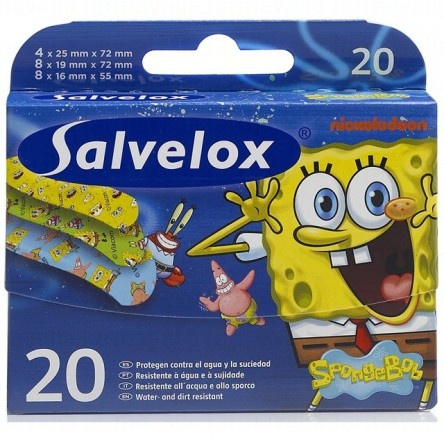 Salvelox apositos adhesivo bob esponja 20 tiritas infantil Salvelox apositos adhesivo bob esponja 20 tiritas infantil