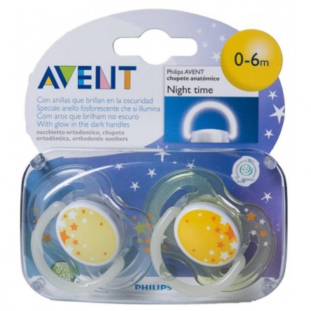 Avent chupete silicona nocturno 0- 6 meses 2 chupetes Avent chupete silicona nocturno 0- 6 meses 2 chupetes