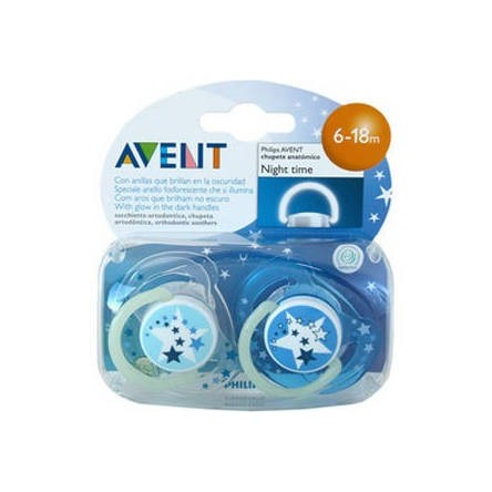 Avent chupete silicona nocturno 6-18 meses 2 chupetes Avent chupete silicona nocturno 6-18 meses 2 chupetes